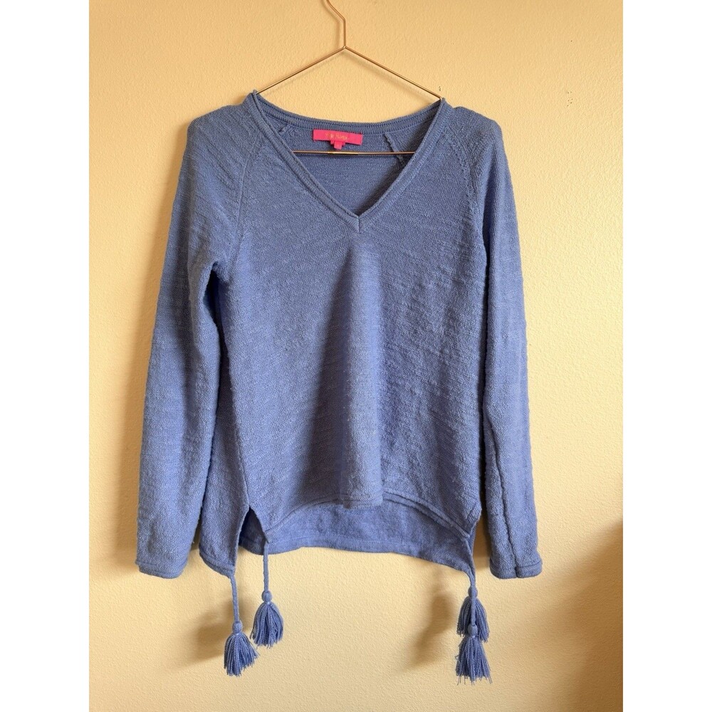 Lilly Pulitzer Jody V-Neck Sweater Blue Tassel Size S